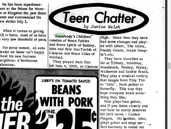 Band members listed in Teen Chatter 1of2